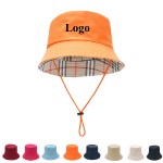 Fisherman Bucket Sun Hat Wide Brim with Adjust Wind Lanyard Logo Printed