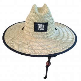 Wide Brim Sun Protection Straw Hat w/ Custom Patch with Logo