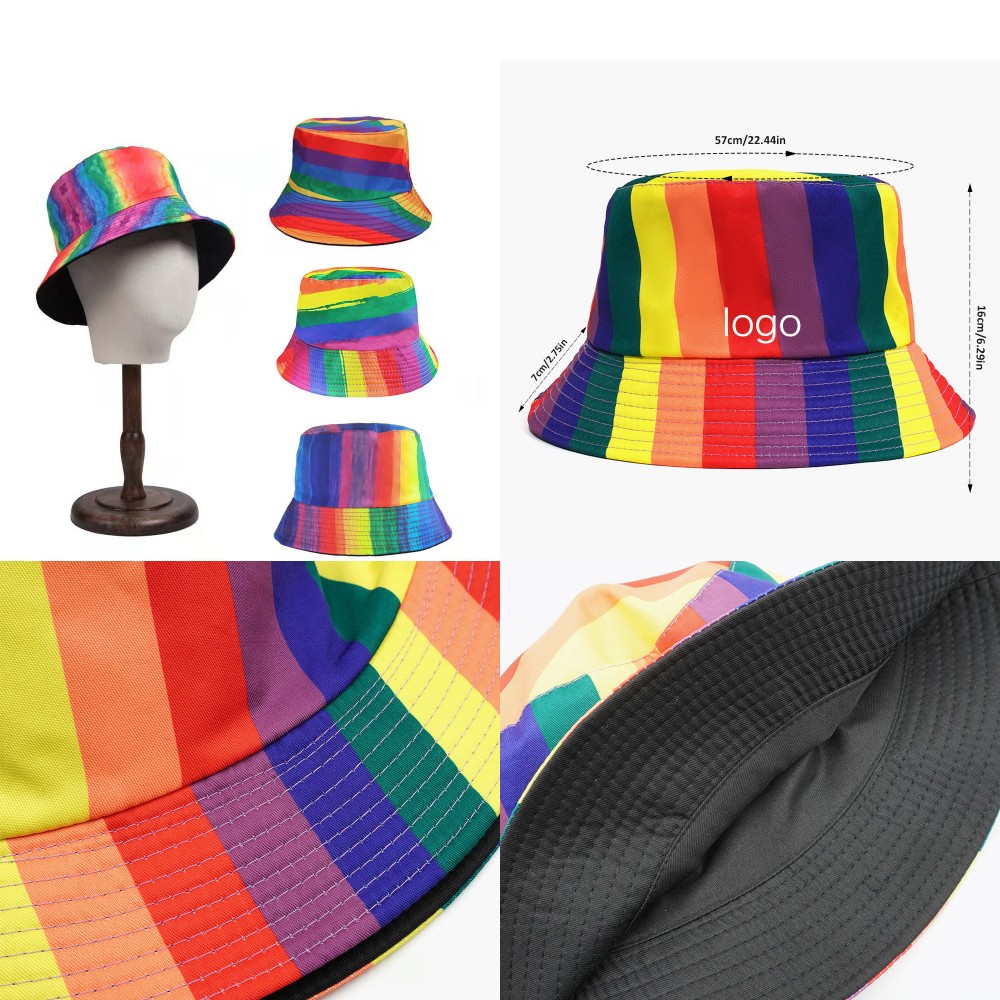 Cotton Rainbow Bucket Hat with Logo