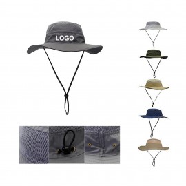 Logo Printed Wide Brim UV Protection Sun Bucket Hat