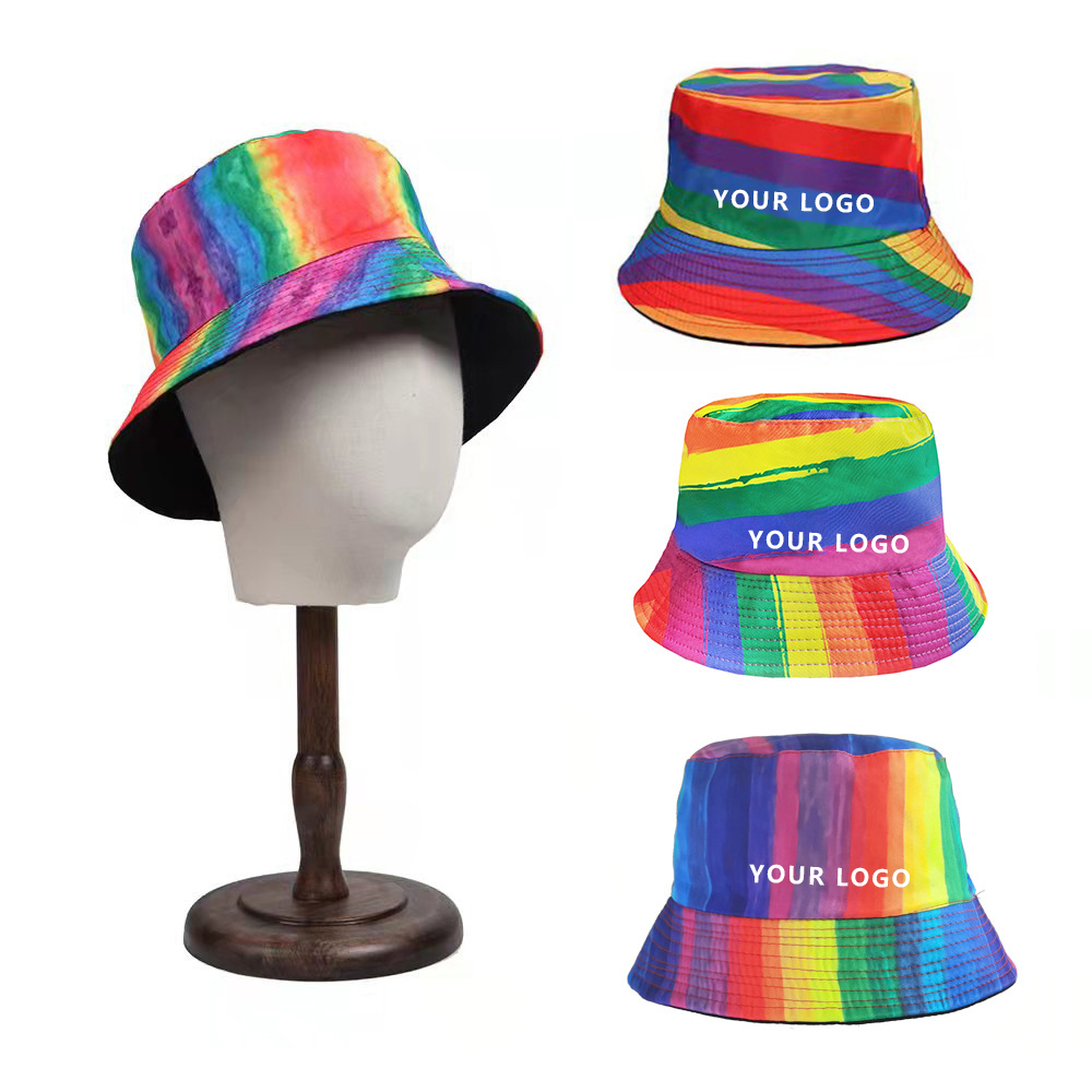 Reversible Rainbow Bucket Hat with Logo