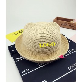 Logo Branded Children Cat Ears Straw Hat  Logo Branded Children Cat Ears Straw Hat