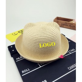 Logo Branded Children Cat Ears Straw Hat