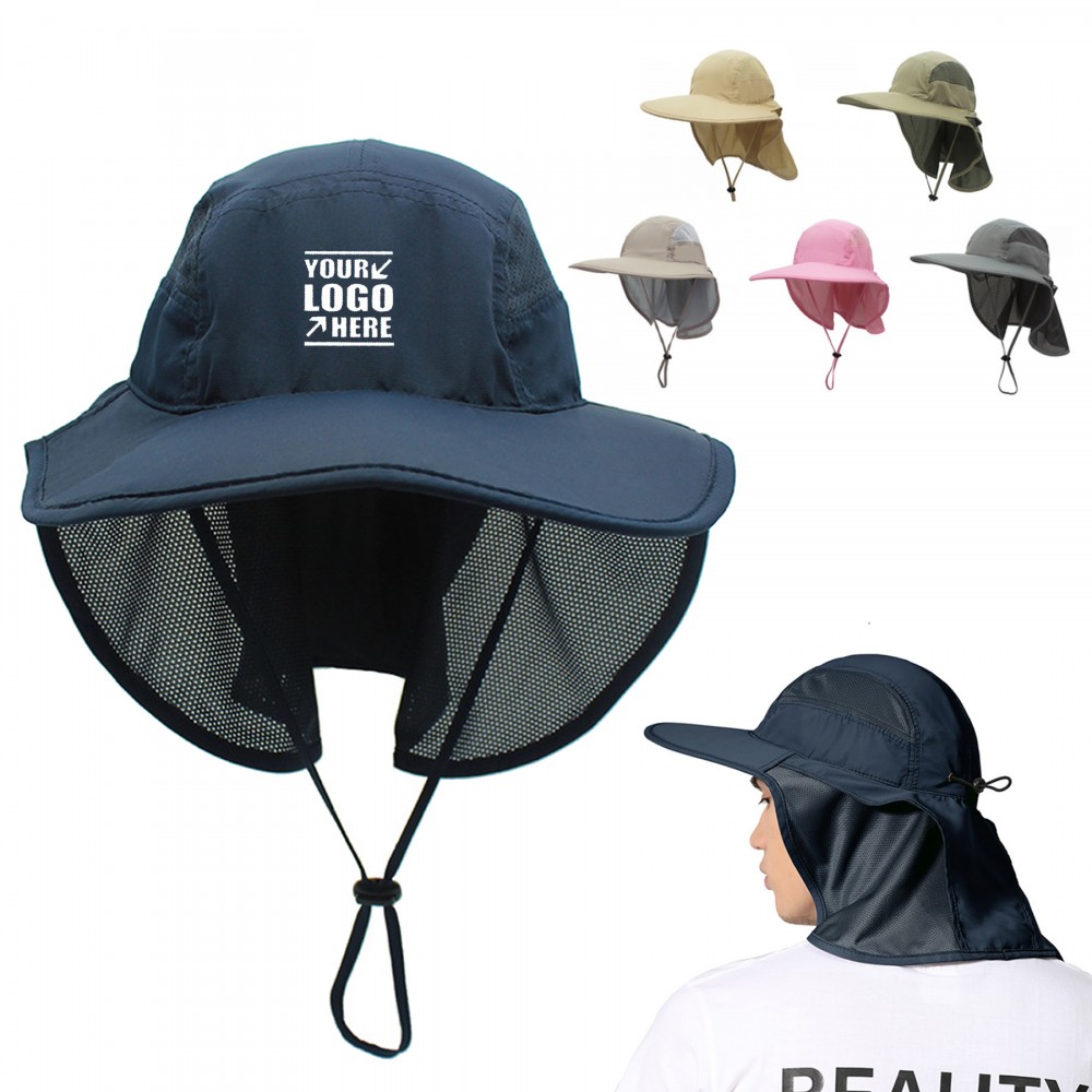 Unisex UV Protecting Sun Hats with Neck Flap Custom Imprinted