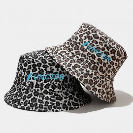 Reversible Polyester Leopard Print Bucket Hat with Logo