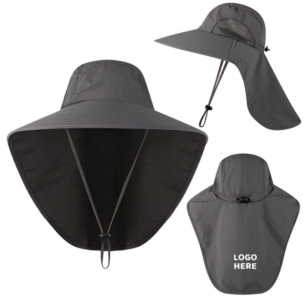 Logo Branded Wide Brim Sun Hat with Neck Flap