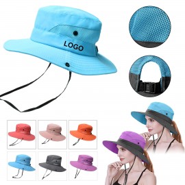 Adult Foldable Women's Ponytail Sun Hat with Logo
