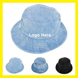 Vintage Distressed Washed Denim Bucket Hat with Logo