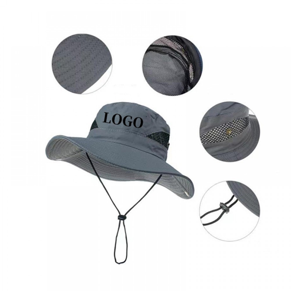 Logo Branded UV Protection Mesh Wide Brim Bucket Hat