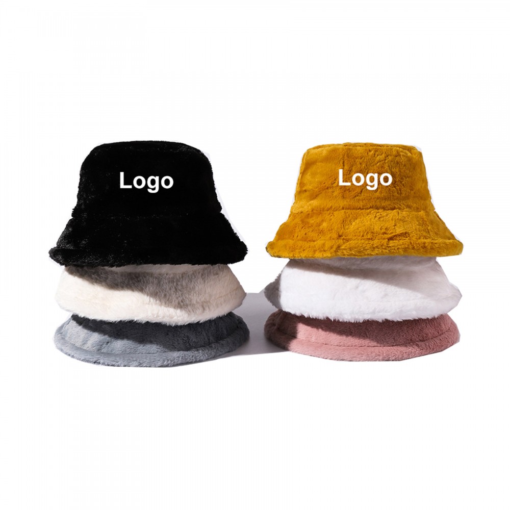 Custom Winter Faux Fur Bucket Hat Fluffy Fuzzy Warm Hats Plush Fisherman  Cap -  | Bucket Hats