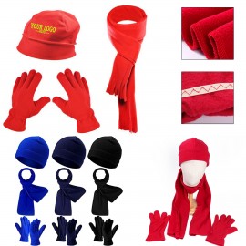 Custom Winter Warm Soft Polar Fleece Hat Scarf Gloves Set