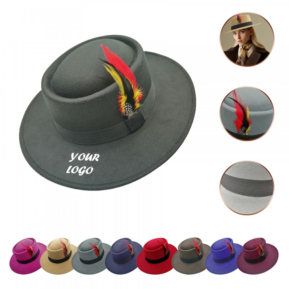 Personalized Wool Bowler Derby Hat With Feather
