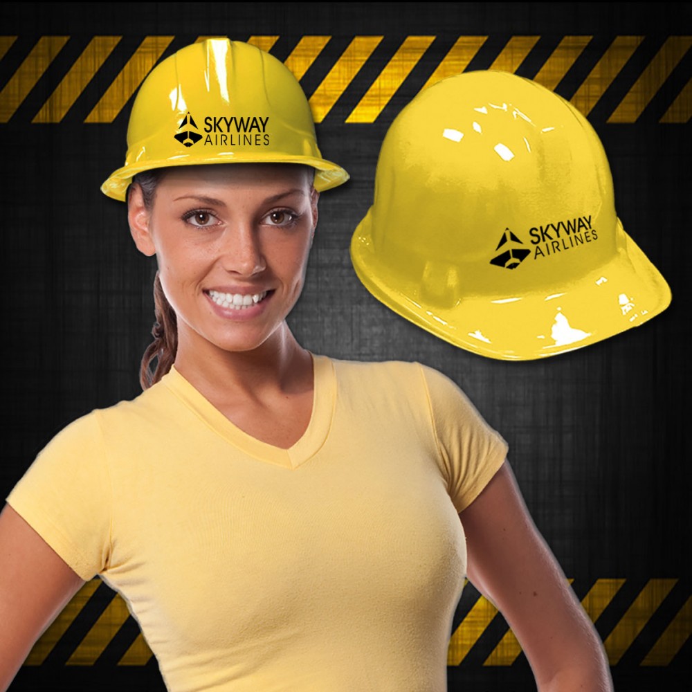 Yellow Novelty Plastic Construction Hat with Logo - Bravamarketing.com ...