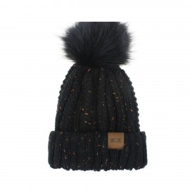 Adult Winter Knitted Hat Fur Pom Knit Beanie with Logo  Adult Winter Knitted Hat Fur Pom Knit Beanie with Logo