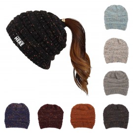 Lady Ribbed Confetti Knit Beanie with Logo