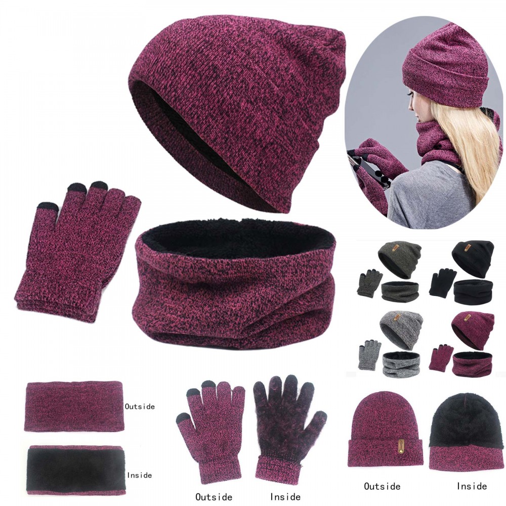Custom Imprinted Knit Beanie Cap & Neck Gaiter & Gloves Set Custom Imprinted Knit Beanie Cap & Neck Gaiter & Gloves Set