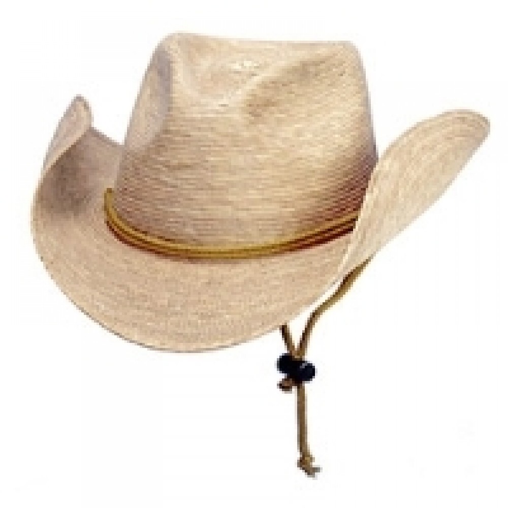 Logo Embroidered Sewn Braid Straw Cowboy Hat w/Chin Strap Logo Embroidered Sewn Braid Straw Cowboy Hat w/Chin Strap
