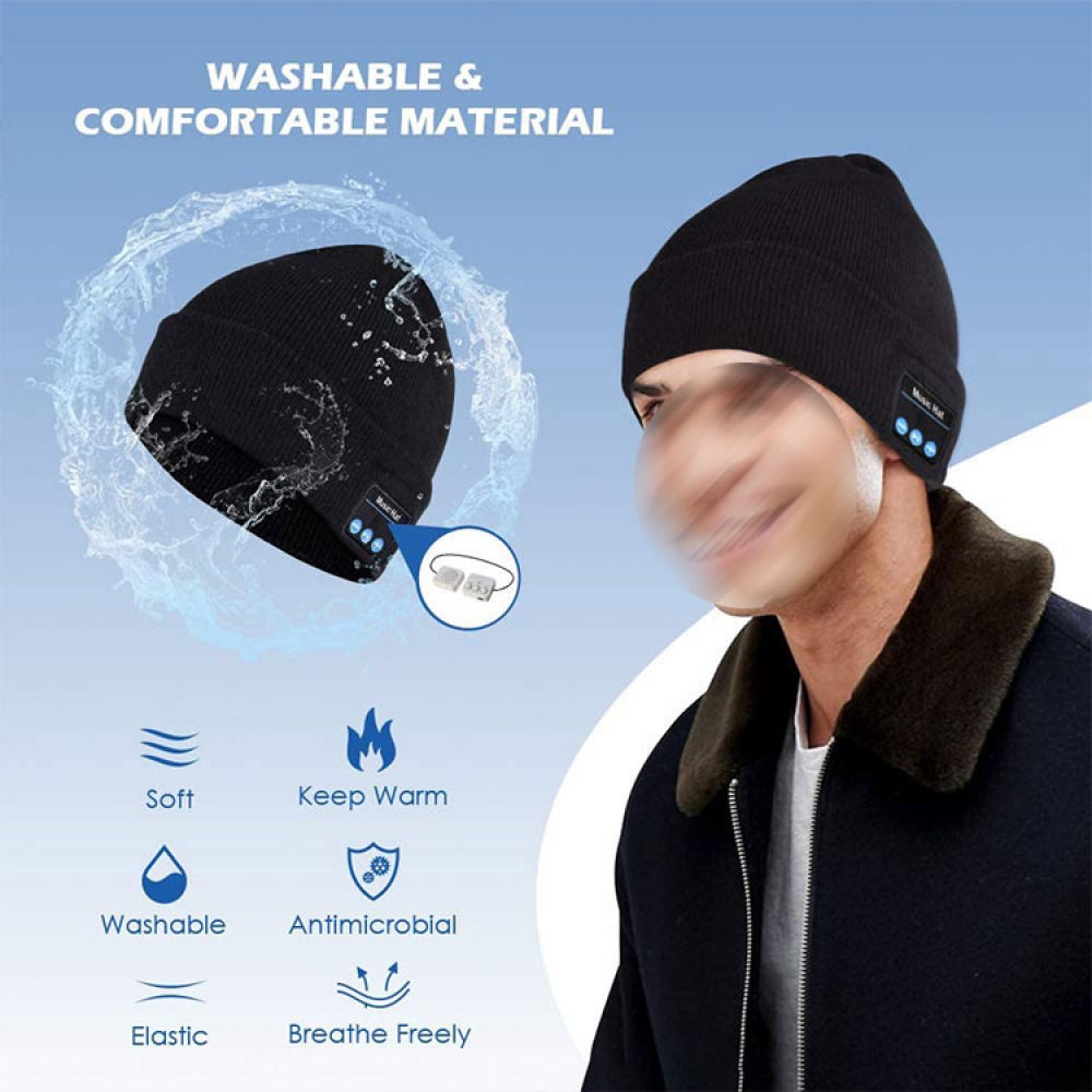 Wireless Blue Tooth Headphone Knitted Cap Beanie Hat with Logo