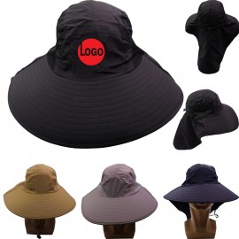 Logo Branded Custom Outdoor Wide Brim Sun Hat With Neck Flap  Logo Branded Custom Outdoor Wide Brim Sun Hat With Neck Flap