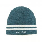 Reflective Yarn Stripe Knitted Beanie Hat with Logo