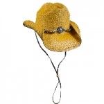 Raffia Straw Western Hat w/Decorative Band Logo Embroidered