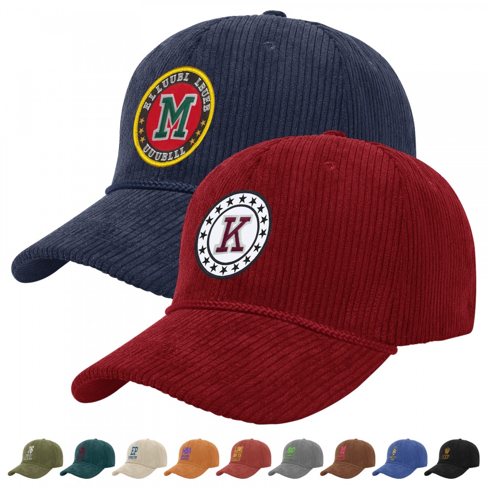 Embroidery 6 Panel Unstructured Corduroy Baseball Cap With Rope with Logo