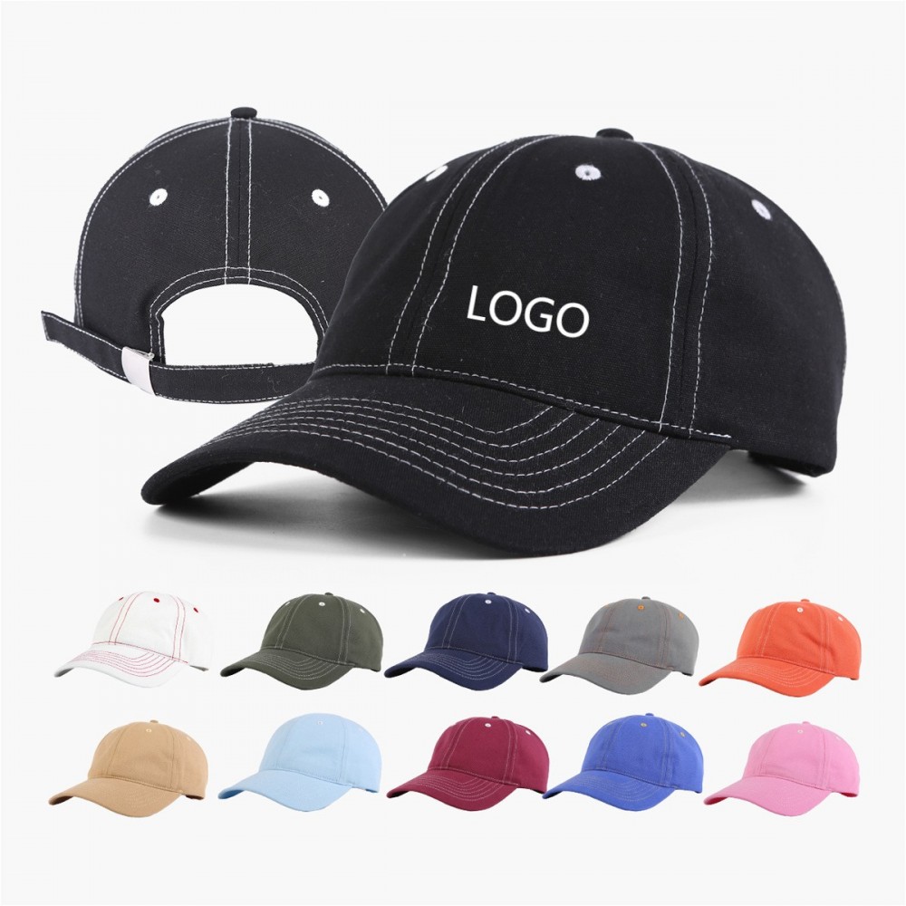 Cotton Six Panel Baseball Cap With Contrast Stitching with Logo