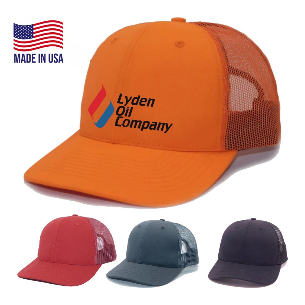True American Made 6-Panel Matching Mesh Trucker Cap with Logo