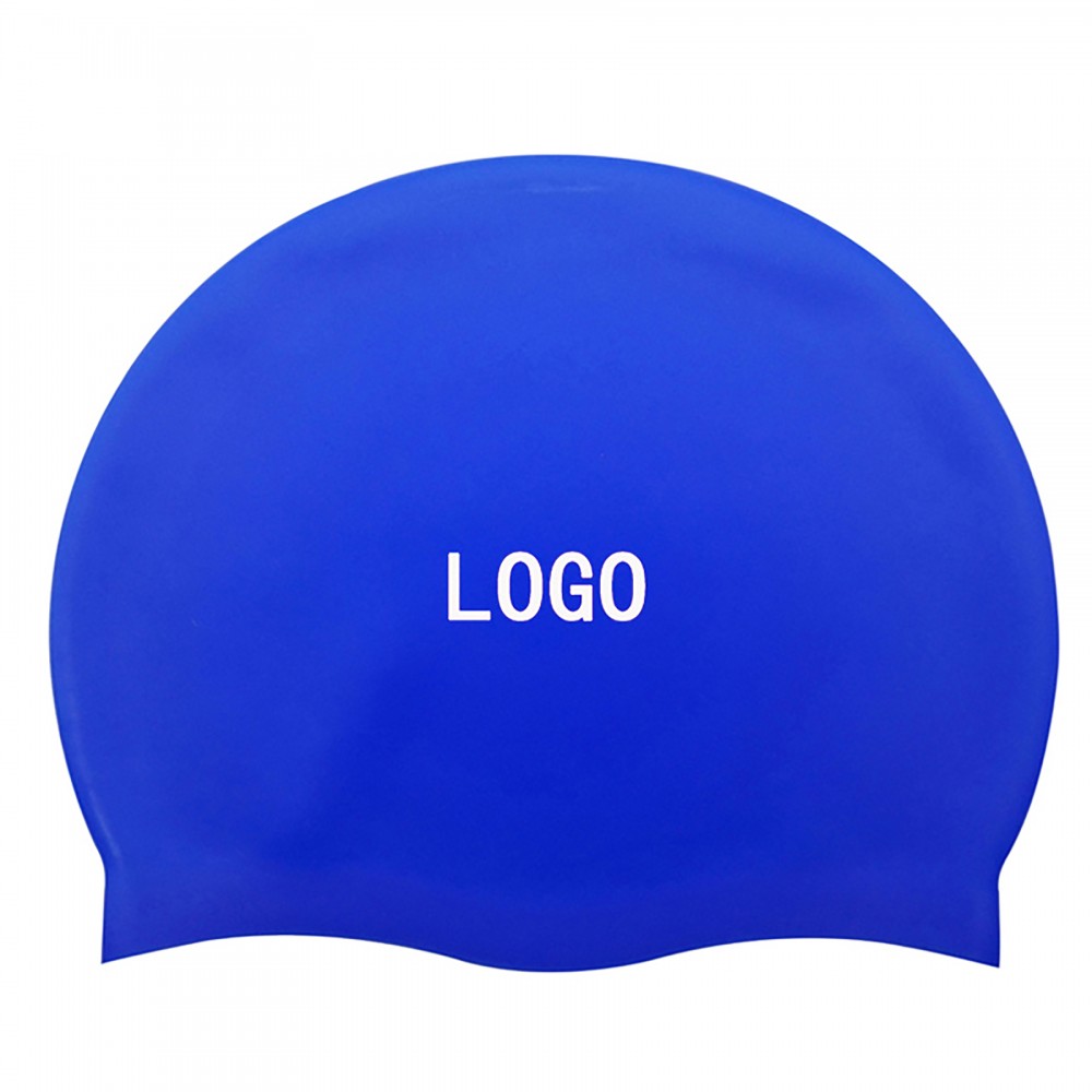 Logo Embroidered Adult Waterproof Silicone Swimming Cap