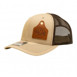 Custom Genuine Leather "Cow Tag" Patches on Hats | Richardson 112 Trucker Meshback | Select Hat Color  Custom Genuine Leather "Cow Tag" Patches on Hats | Richardson 112 Trucker Meshback | Select Hat Color