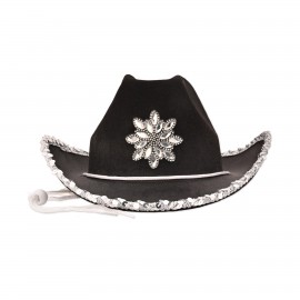 Logo Printed Black Felt Cowgirl Hat w/Gemstones