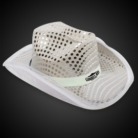 Custom WHITE SEQUIN LED COWBOY HAT(White Imprinted Band)