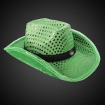 Branded Green Light Up Sequin Cowboy Hat(Black Imprinted Band)