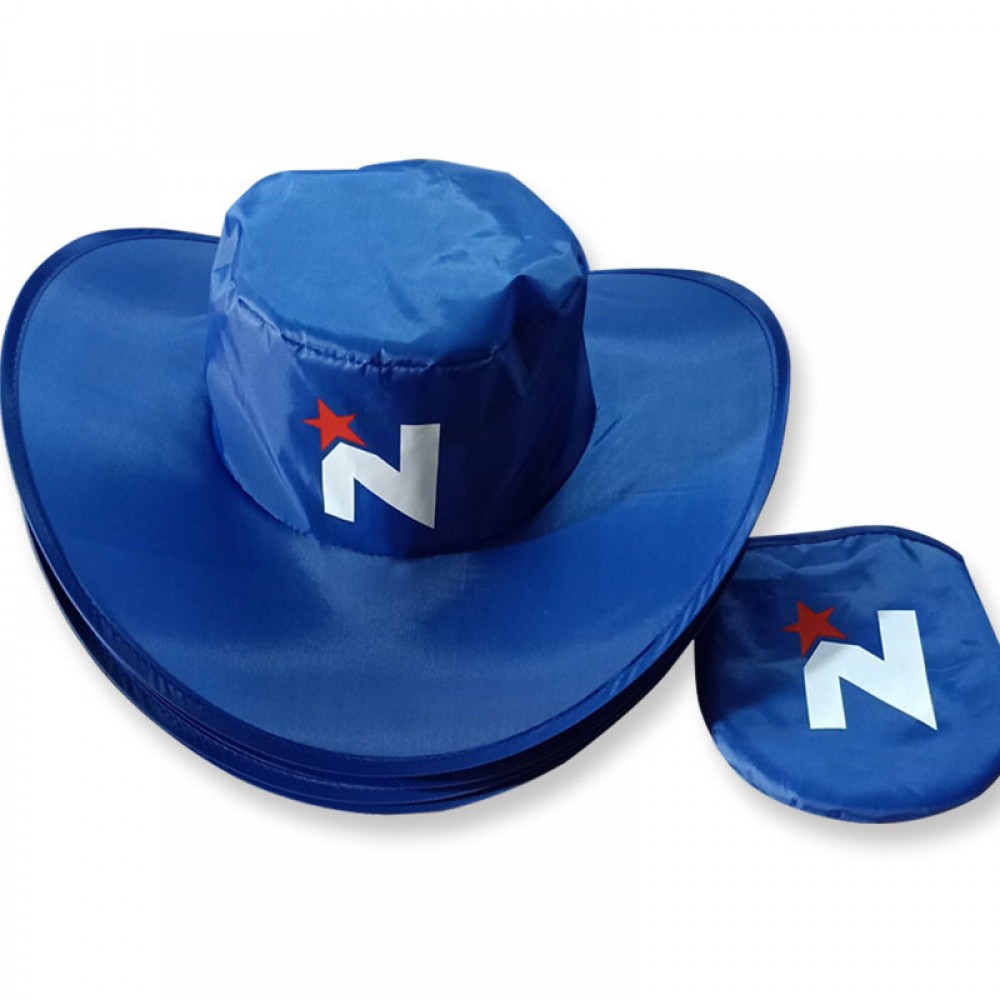 Branded Polyester Foldable Cowboy Hat With Pouch