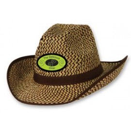 Personalized 2-Tone Western Hat w/Brown Trim & Band w/A Custom Printed Faux Leather Icon
