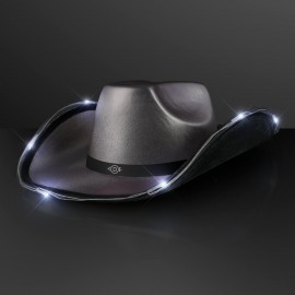 Customized Light Up Dark Silver Cowboy Hat with Black Band - Domestic Print