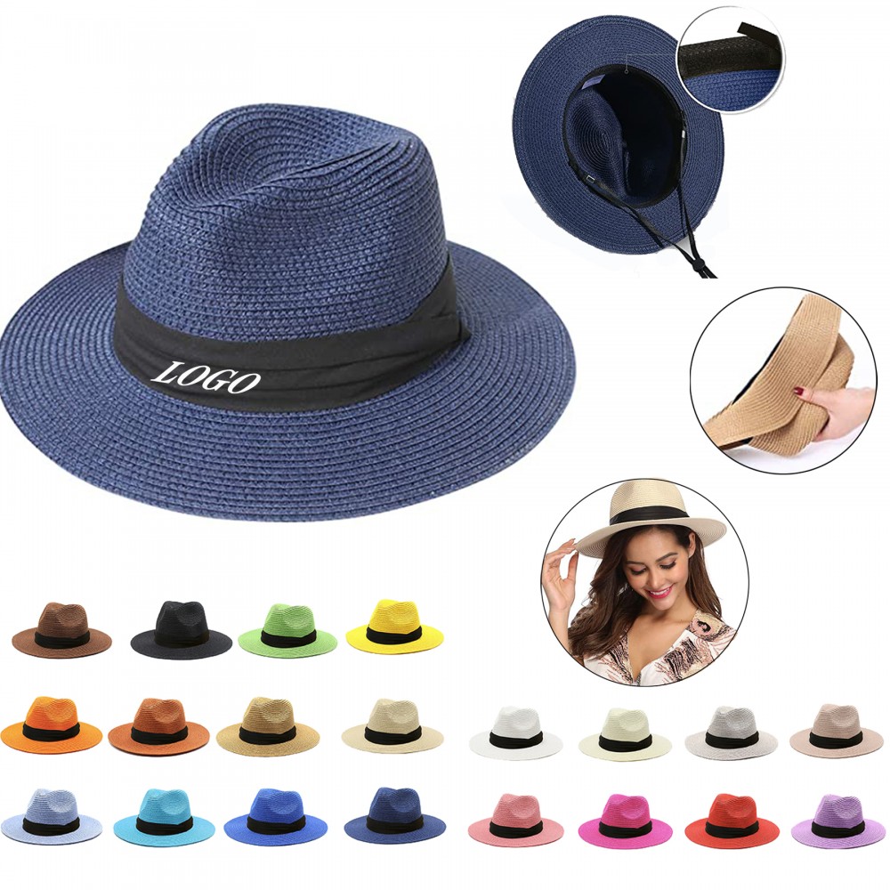 Branded Wide Brim Straw Panama Hat For Women