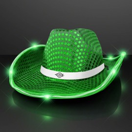 Personalized Green Sequin Cowboy Hat with White Band - Domestic Print