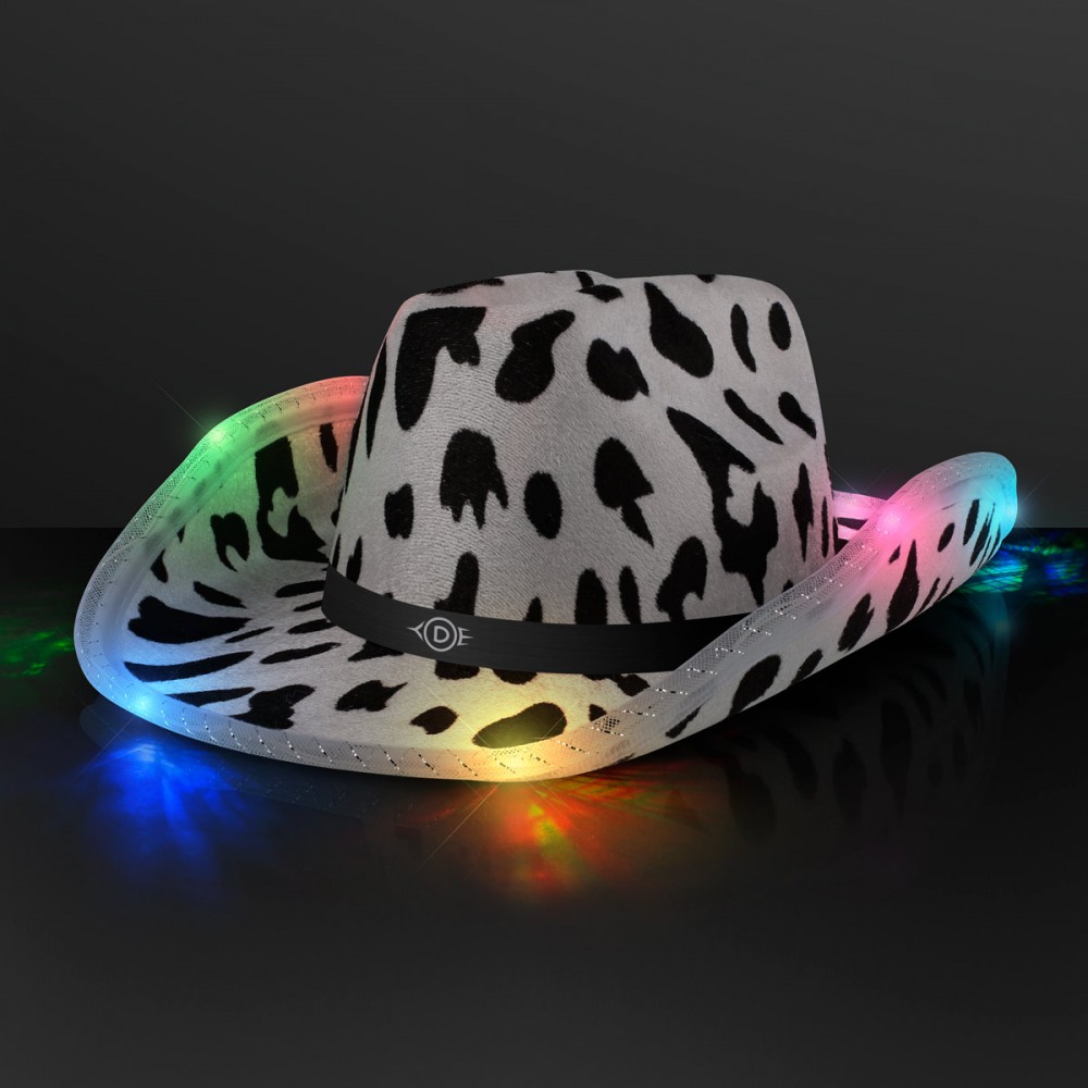 Branded LED Cow Print Hat with Black Band - Domestic Print Branded LED Cow Print Hat with Black Band - Domestic Print