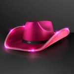 Promotional Magenta Pink Light Up Shiny Cowgirl Hat with Black Band - Domestic Print