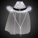 Personalized White Light Up Tiara Cowboy Hat with Veil(with black imprintable band)