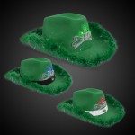 Logo Printed Green Light Up Cowboy Hat w/ Tiara and Feather(Blank)