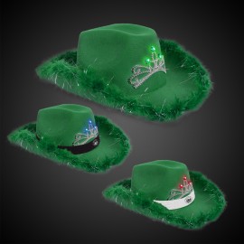 Branded Green Light Up Cowboy Hat w/ Tiara and Feather(Blank)  Branded Green Light Up Cowboy Hat w/ Tiara and Feather(Blank)