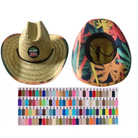 Customized Cowboy/Cowgirl Straw Hat w/Full Color Patch & Underneath- 120 Colors & MOQ 50