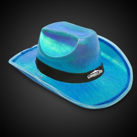 Custom Blue Iridescent Light Up Cowboy Hat(Black Imprinted Band)