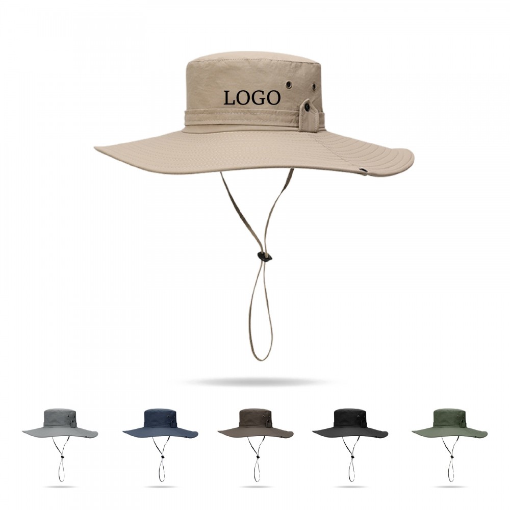 Logo Printed Wide Brim Sun Protection Hat with Breathable