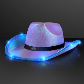 Personalized Purple Blue Light Up Iridescent Space Cowgirl Hat w/ Black Band - Domestic Print
