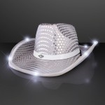 Promotional Silver Sequin Cowboy Hat with White Band - Domestic Print