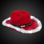 Branded Red Santa Light Up Cowboy Hat with White Marabou Trim(Black Imprinted Band)