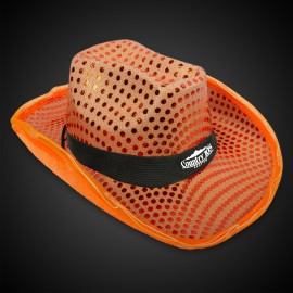 Personalized LED Orange Sequin Cowboy Hat(with black imprinted band)